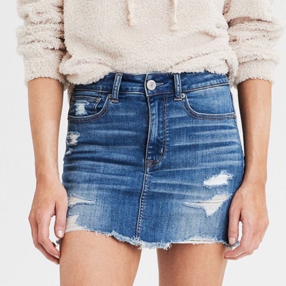 American Eagle Distressed Hem Super Stretch Mini Skirt